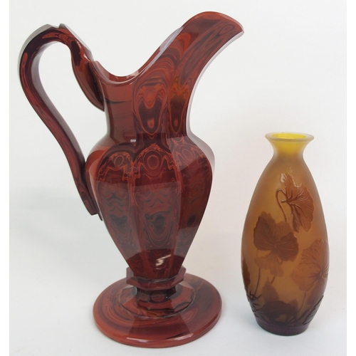 608 - A SCOTTISH AGATE GLASS FACETED BALUSTER JUG