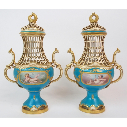 611 - A PAIR OF MINTON POT POURRI VASES AND COVERS