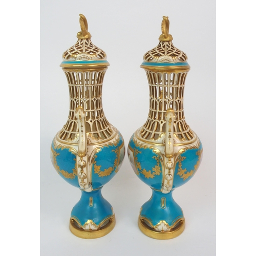 611 - A PAIR OF MINTON POT POURRI VASES AND COVERS