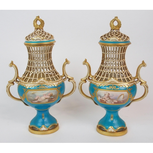 611 - A PAIR OF MINTON POT POURRI VASES AND COVERS