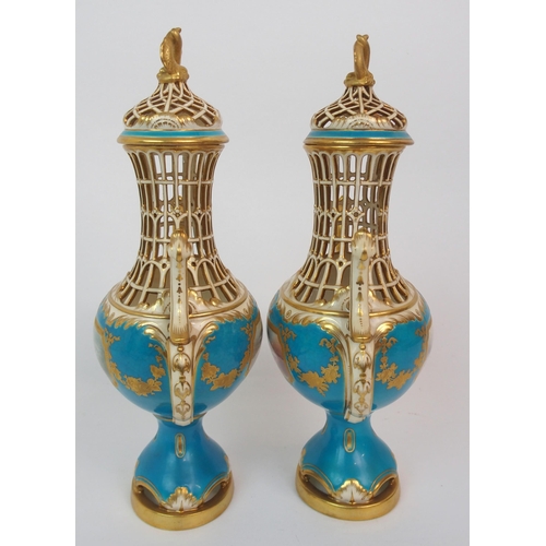 611 - A PAIR OF MINTON POT POURRI VASES AND COVERS