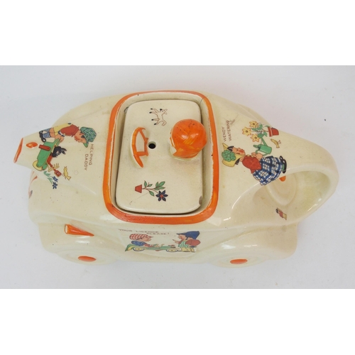 612 - A SADLER POTTERY MABEL LUCIE ATTWELL RACING CAR NURSERY TEAPOT