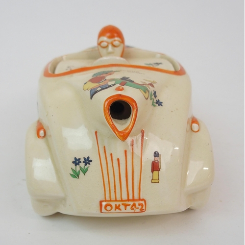 612 - A SADLER POTTERY MABEL LUCIE ATTWELL RACING CAR NURSERY TEAPOT