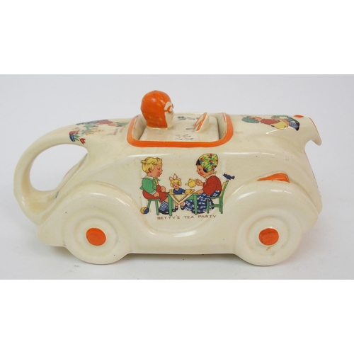 612 - A SADLER POTTERY MABEL LUCIE ATTWELL RACING CAR NURSERY TEAPOT