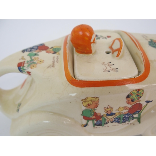 612 - A SADLER POTTERY MABEL LUCIE ATTWELL RACING CAR NURSERY TEAPOT