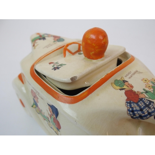 612 - A SADLER POTTERY MABEL LUCIE ATTWELL RACING CAR NURSERY TEAPOT