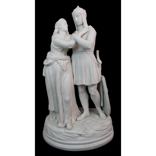 625 - A PARIAN FIGURE OF A KNIGHT AND FEMALE COMPANION