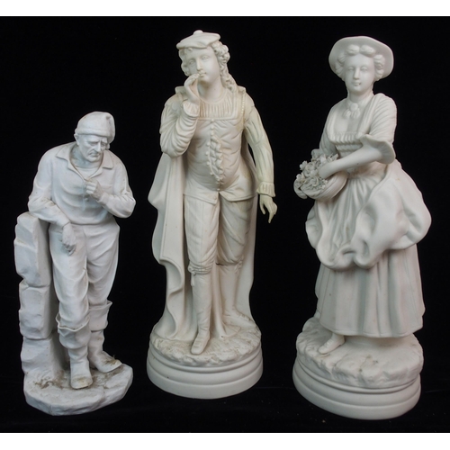 627 - A PAIR OF PARIAN FIGURES OF A MAN AND WOMAN