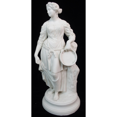 628 - A PARIAN FIGURE OF A WOMAN HOLDING A TAMBOURINE