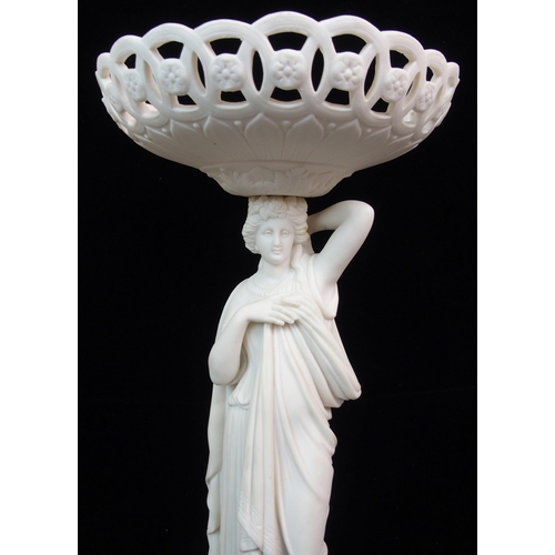 631 - A PARIAN CENTREPIECE MODELLED AS A STANDING WOMAN