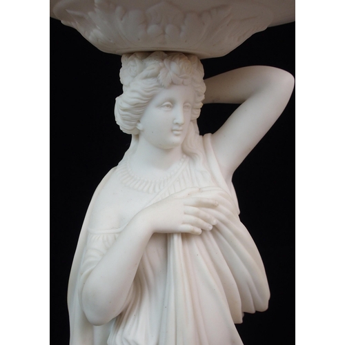 631 - A PARIAN CENTREPIECE MODELLED AS A STANDING WOMAN