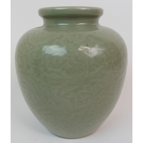 67 - A CHINESE CELADON BALUSTER VASE