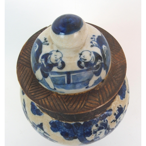 77 - A CHINESE BLUE AND WHITE JAR AND COVER