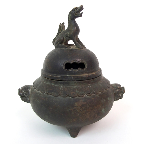 89 - A CHINESE BRONZE CENSER AND COVER