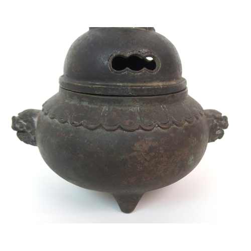 89 - A CHINESE BRONZE CENSER AND COVER