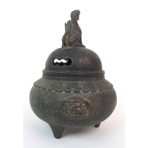 89 - A CHINESE BRONZE CENSER AND COVER