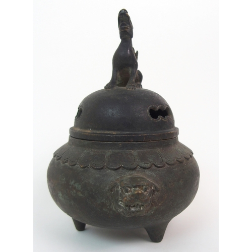 89 - A CHINESE BRONZE CENSER AND COVER