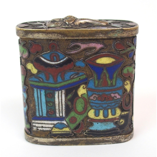 90 - A CHINESE CLOISONNE AND WHITE METAL OPIUM BOX