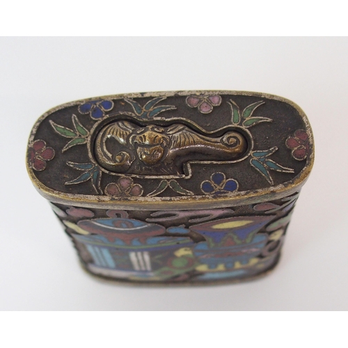 90 - A CHINESE CLOISONNE AND WHITE METAL OPIUM BOX