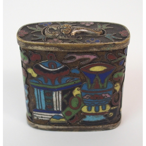 90 - A CHINESE CLOISONNE AND WHITE METAL OPIUM BOX