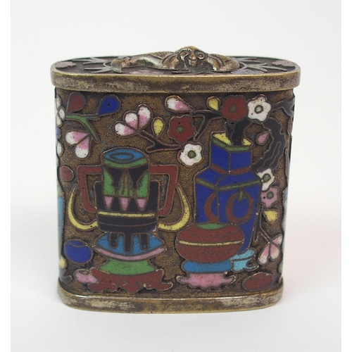 90 - A CHINESE CLOISONNE AND WHITE METAL OPIUM BOX