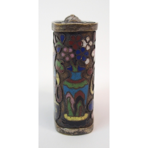 90 - A CHINESE CLOISONNE AND WHITE METAL OPIUM BOX