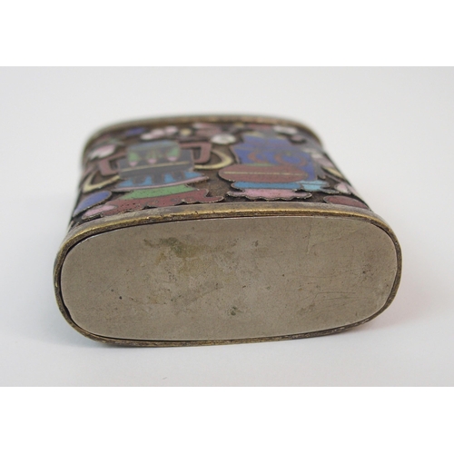 90 - A CHINESE CLOISONNE AND WHITE METAL OPIUM BOX