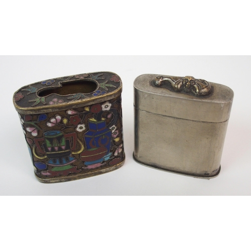 90 - A CHINESE CLOISONNE AND WHITE METAL OPIUM BOX