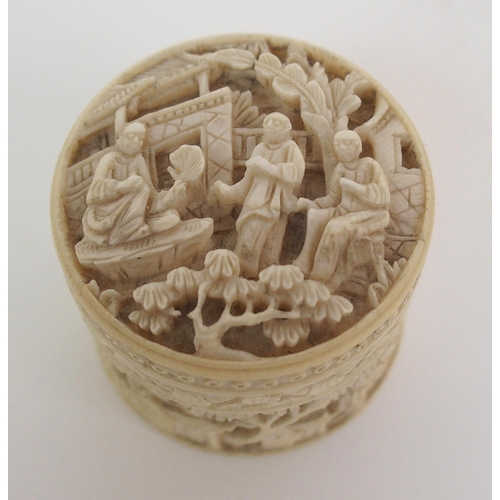 95 - A CANTON CARVED IVORY GAME COUNTER BOX