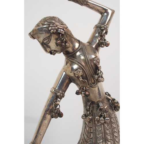 97 - AN INDIAN SILVER DANCING FIGURE OF A YOUNG WOMAN