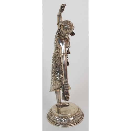 97 - AN INDIAN SILVER DANCING FIGURE OF A YOUNG WOMAN