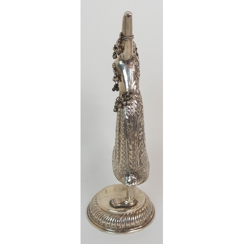 97 - AN INDIAN SILVER DANCING FIGURE OF A YOUNG WOMAN