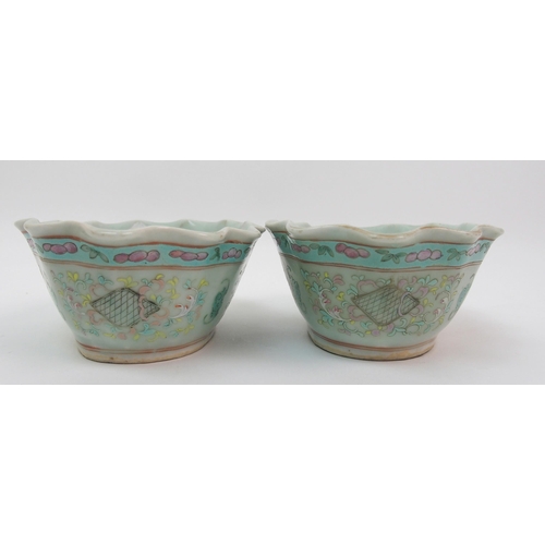 12 - A pair of Canton celadon frilled bowls