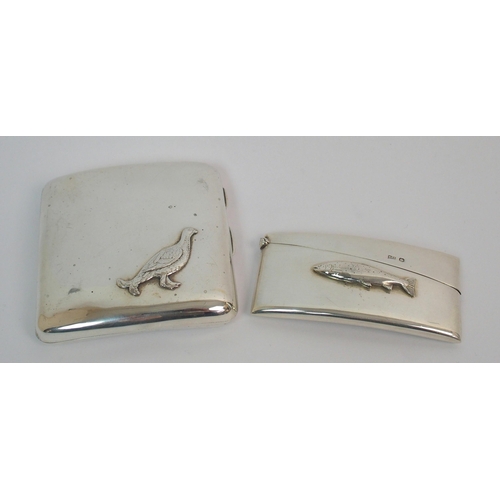 173 - A silver cigarette case decorated with a figure of a Grouse