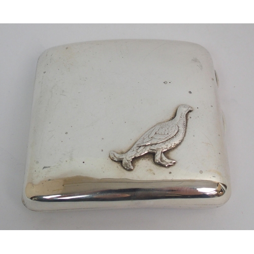 173 - A silver cigarette case decorated with a figure of a Grouse