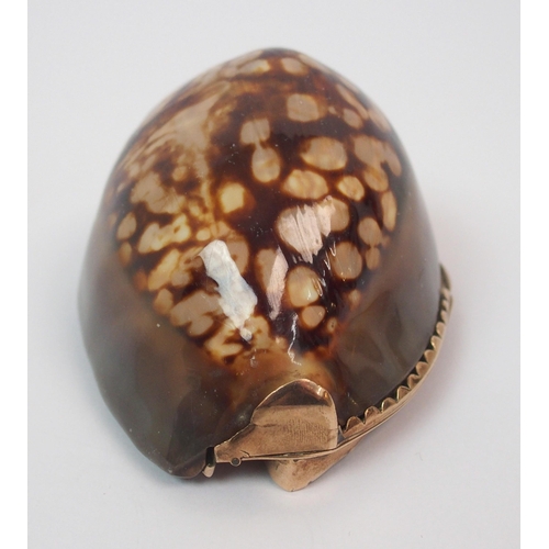 199 - A Cowrie shell and gilt-metal snuff mull