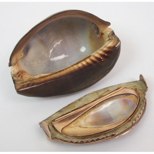 199 - A Cowrie shell and gilt-metal snuff mull