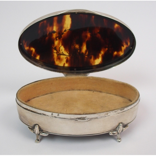 204 - An oval silver and tortoiseshell trinket box