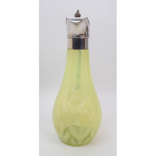 490 - A Victorian yellow vaseline glass claret jug