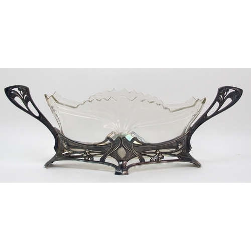 491 - A WMF Art Nouveau polished pewter glass lined bowl