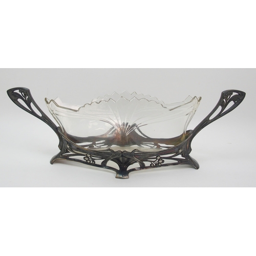 491 - A WMF Art Nouveau polished pewter glass lined bowl