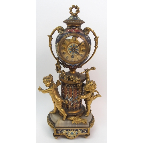 496 - A 19th century French ormolu and champleve enamel mantel clock