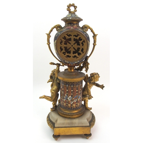 496 - A 19th century French ormolu and champleve enamel mantel clock