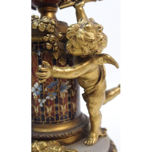 496 - A 19th century French ormolu and champleve enamel mantel clock