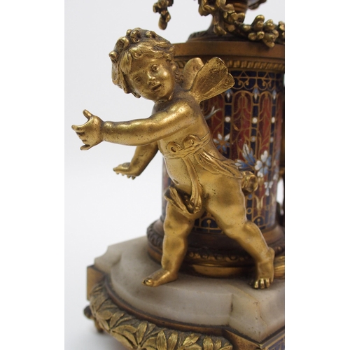 496 - A 19th century French ormolu and champleve enamel mantel clock