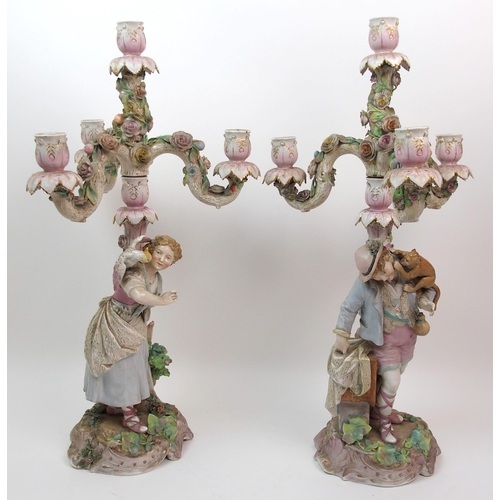 499 - A pair of 19th century continental porcelain figural candelabra