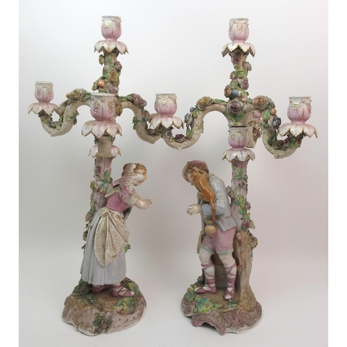 499 - A pair of 19th century continental porcelain figural candelabra