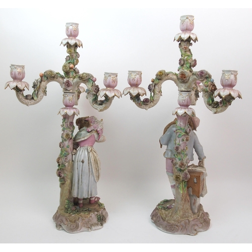 499 - A pair of 19th century continental porcelain figural candelabra