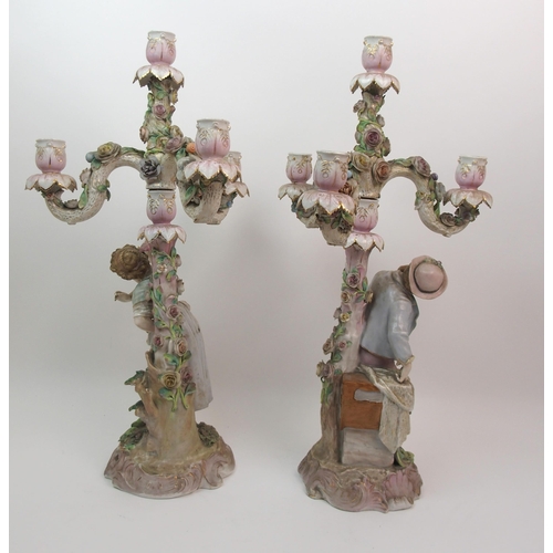 499 - A pair of 19th century continental porcelain figural candelabra