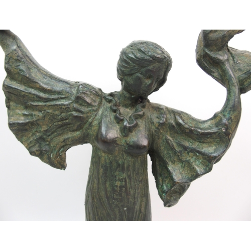 509 - A green patinated bronze of a dancing woman